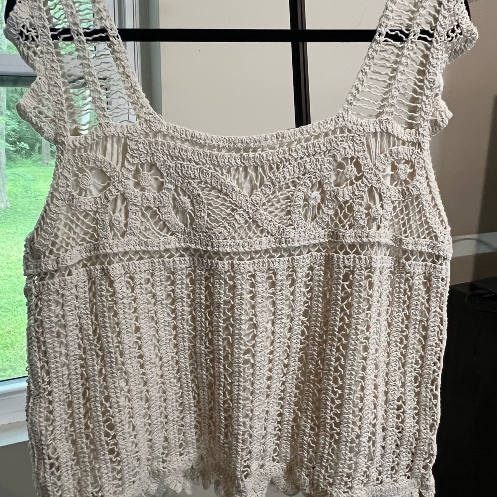Design History Ivory Crochet Square Neck Cami